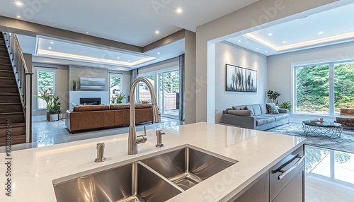 Wallpaper Mural Modern kitchen interior emphasizing a sleek stainless steel sink and designer faucet, showcasing clean lines and a sophisticated neutral color scheme Torontodigital.ca