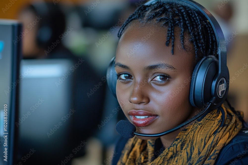 Woman working in call center, Generative AI Woman working in call center, Generative AI