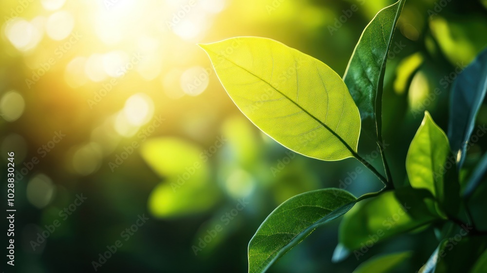 Obraz premium Sunlight Filtering Through Vibrant Green Leaves
