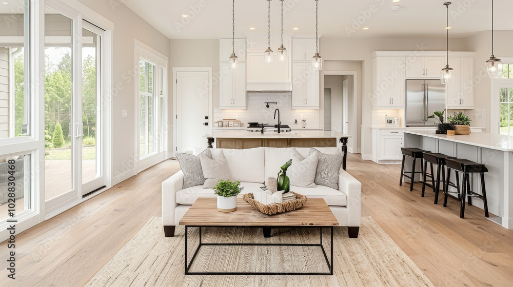 modern living room featuring stylish white sofa, wooden coffee table, and elegant decor. space is bright and airy, with large windows allowing natural light to fill room, creating welcoming modern living room featuring stylish white sofa, wooden coffee table, and elegant decor. space is bright and airy, with large windows allowing natural light to fill room, creating welcoming