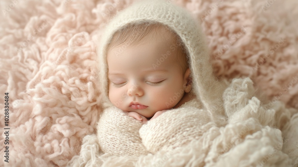 Baby resting on a pale pink bed, snuggled in cozy blankets, exuding warmth and serenity. A tender moment capturing the purity of babyhood. Baby resting on a pale pink bed, snuggled in cozy blankets, exuding warmth and serenity. A tender moment capturing the purity of babyhood.