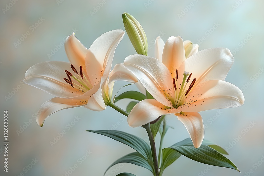 Lilies in the morning light: elegance and grace A peaceful depiction of colorful lilies blooming in the soft morning light, creating a serene atmosphere. Lilies in the morning light: elegance and grace A peaceful depiction of colorful lilies blooming in the soft morning light, creating a serene atmosphere.