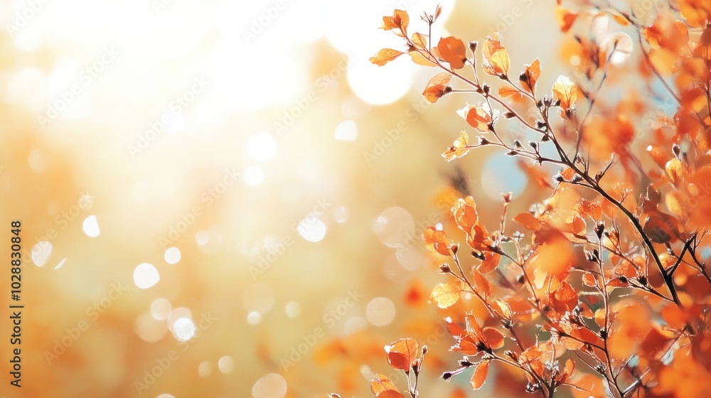 Fototapeta premium Autumn Leaves in Soft Sunlight: Orange and Gold