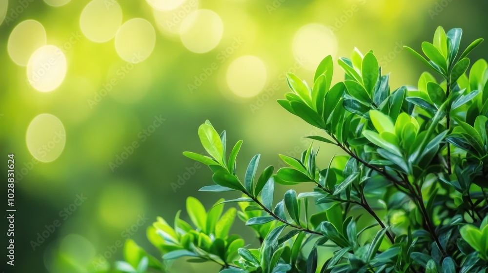 Close-Up of Bright Green Leaves and Branches with Blurred Green Background Close-Up of Bright Green Leaves and Branches with Blurred Green Background