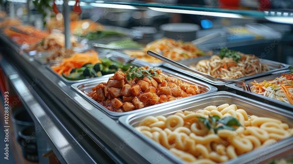 Fototapeta premium A canteen stall of an asian secondary school, close up of the food.
