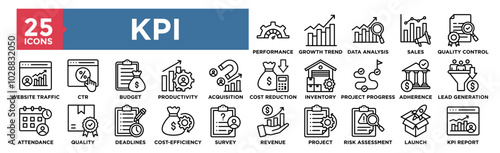 Key Performance Indicator icon collection set. Containing design performance, indicator, kpi, strategy, management