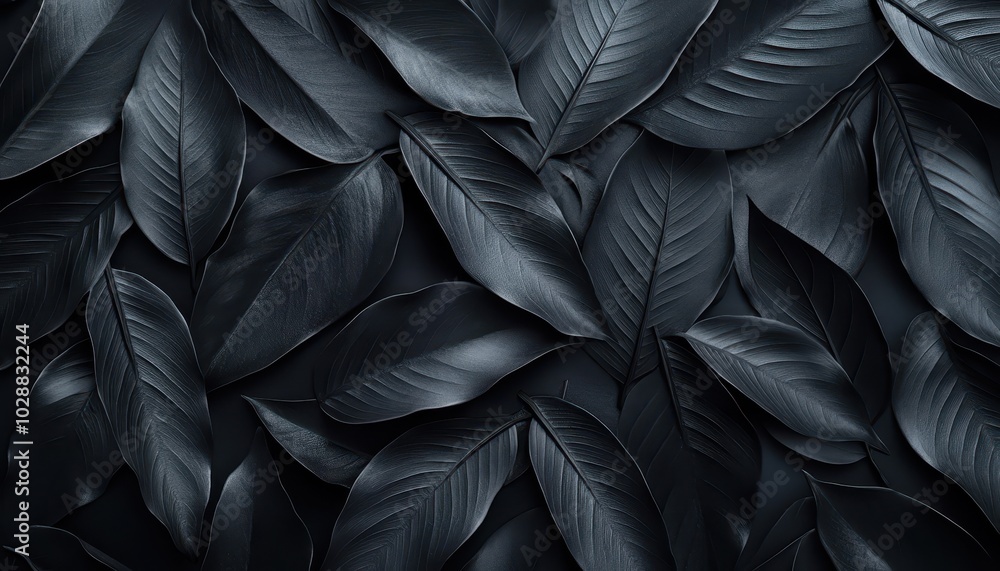 Abstract textures of dark tropical leaves create a captivating flat lay background Abstract textures of dark tropical leaves create a captivating flat lay background