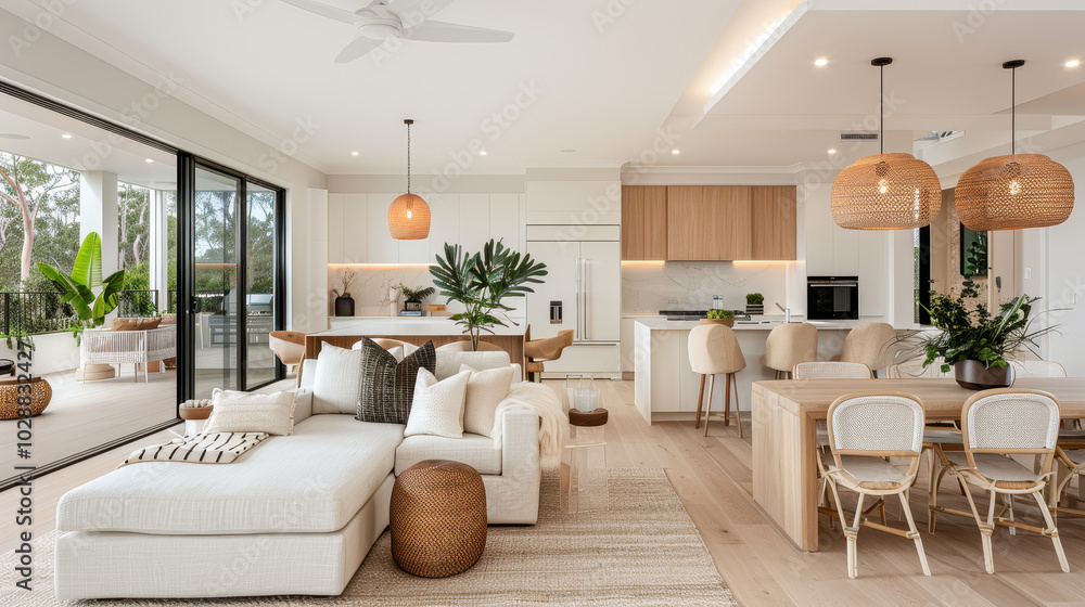 bright modern living room featuring minimalist design elements, natural light, and cozy atmosphere. space includes comfortable sofa, stylish dining area, and lush greenery bright modern living room featuring minimalist design elements, natural light, and cozy atmosphere. space includes comfortable sofa, stylish dining area, and lush greenery