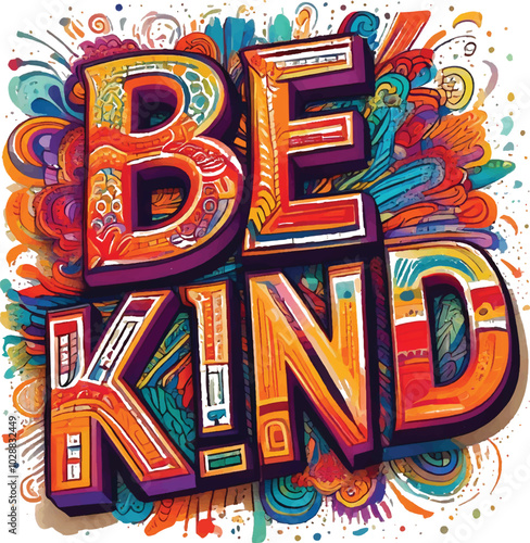 A vibrant and colorful illustration of the phrase "Be Kind" surrounded by a beautiful, abstract design.