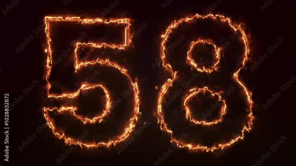 Burning Number. Fire number 58 animation Burning Number. Fire number 58 animation