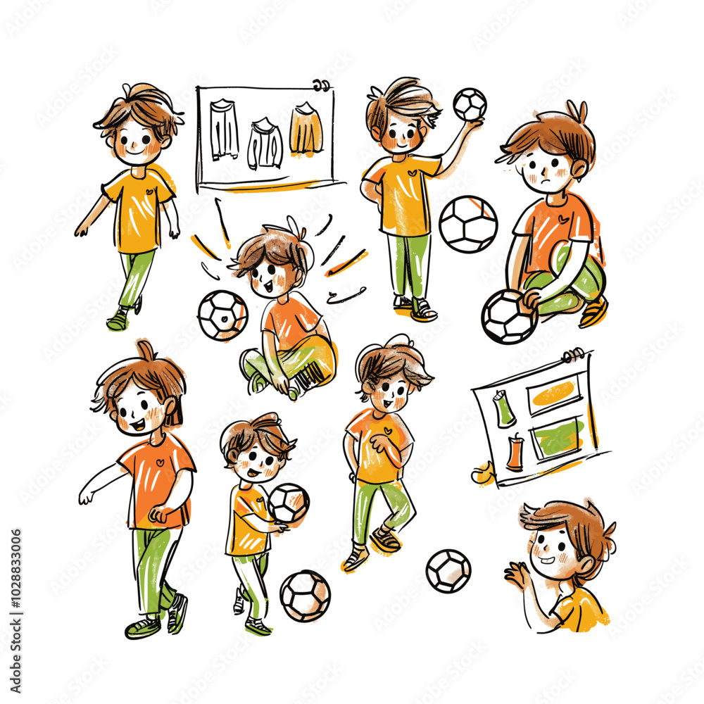 Naklejka premium Sport children. Cartoon clipart set for kids activity coloring book, t shirt print, icon, logo, label, patch or sticker. Vector illustration
