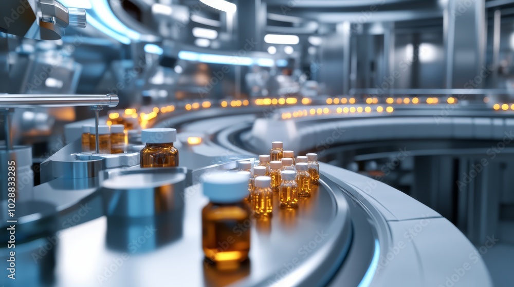 Pharmaceutical Production Line with Bottles. Pharmaceutical Production Line with Bottles.