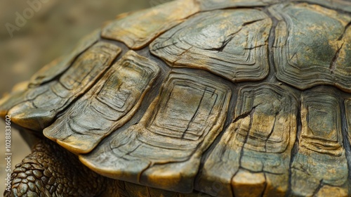 Close-up of a Tortoise's Shell with Detailed Texture and Pattern photo