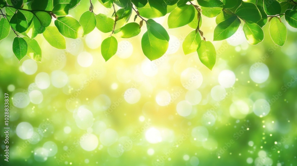 Fresh Green Leaves with Bright Sunlight and Blurred Green Background Fresh Green Leaves with Bright Sunlight and Blurred Green Background
