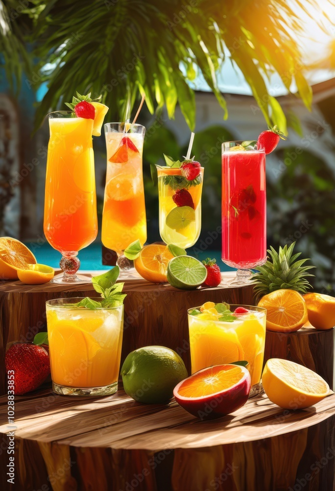 radiant summer beverages bursting fruit flavors under brilliant sunlight, drink, refreshment, citrus, cocktail, juice, sparkle, tropical, sweetness, ice radiant summer beverages bursting fruit flavors under brilliant sunlight, drink, refreshment, citrus, cocktail, juice, sparkle, tropical, sweetness, ice