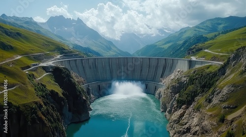 Massive Dam Releasing Torrent of Water into Reservoir