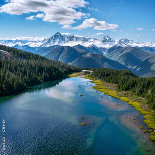 Beautiful beaches, mountains, landscapes, forests, sea, rivers, creating a lush landscape between mountains. photo