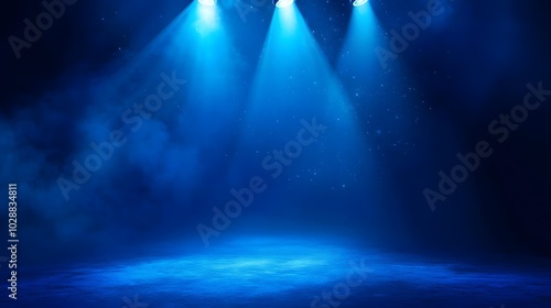 Blue stage lights background vector presentation design with copy space, an empty place for text