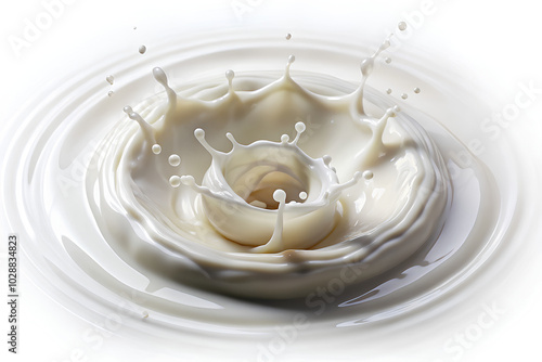 Milk splash or Milk splash in shape of spiral isolated on a white background. Close-up