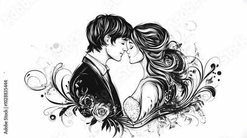 Romantic wedding .Bride and groom design vector image