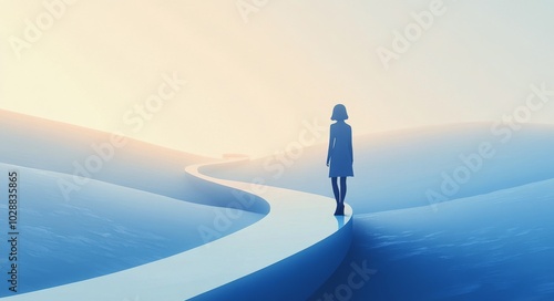 Silhouette of a person standing in a blue lit space with sharp light projecti...