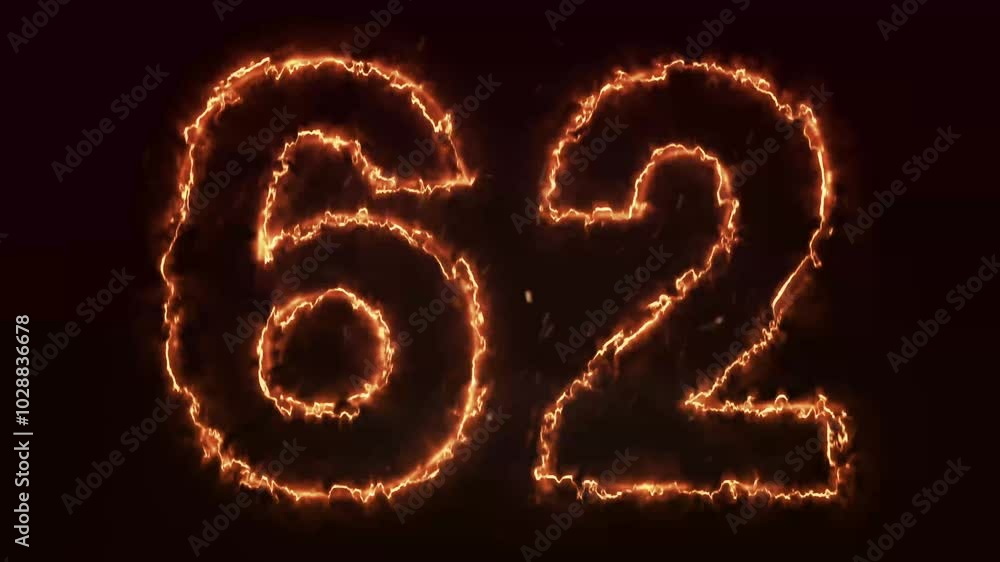 Burning Number. Fire number 62 animation Burning Number. Fire number 62 animation