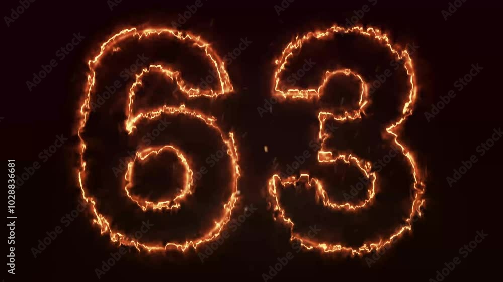 Burning Number. Fire number 63 animation Burning Number. Fire number 63 animation