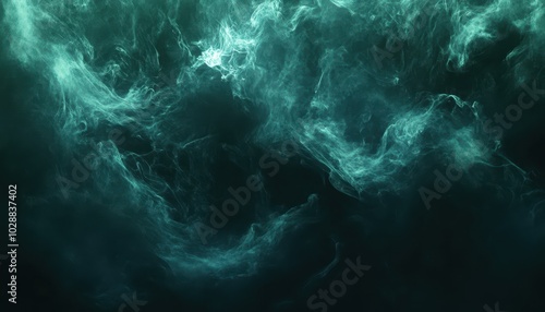 Eerie green and blue smoke swirls on a black background