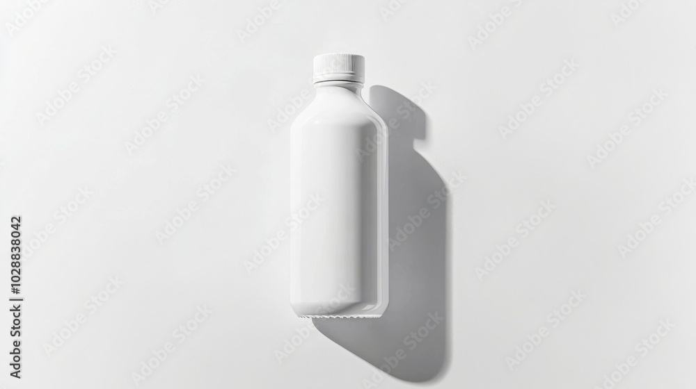 A minimalist, white bottle casting a shadow on a light surface, embodying simplicity and clean design. A minimalist, white bottle casting a shadow on a light surface, embodying simplicity and clean design.