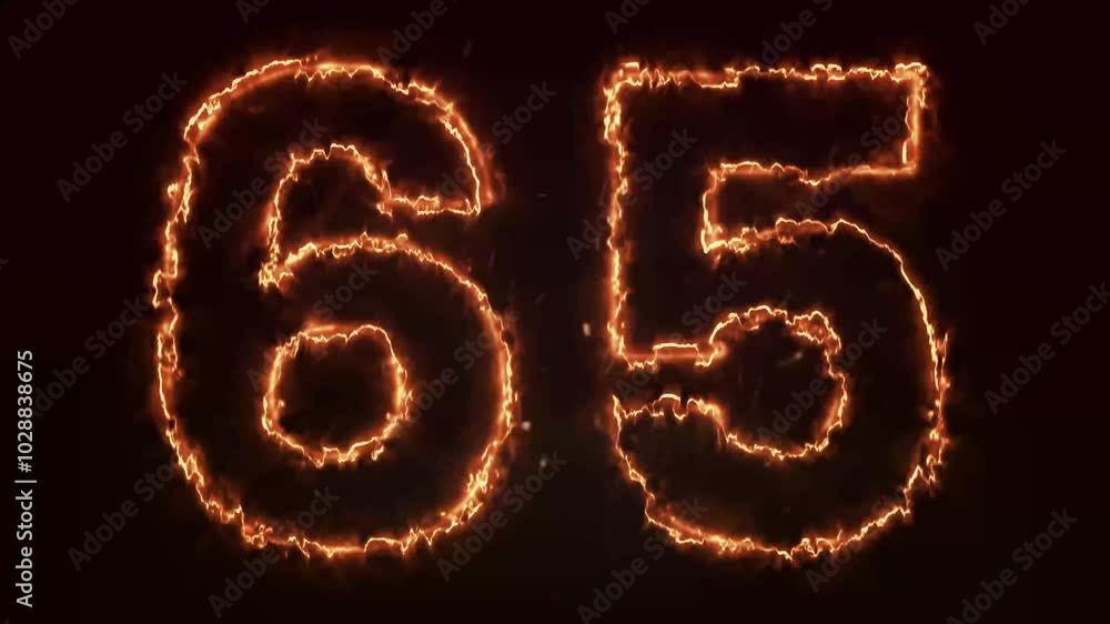Burning Number. Fire number 65 animation Burning Number. Fire number 65 animation