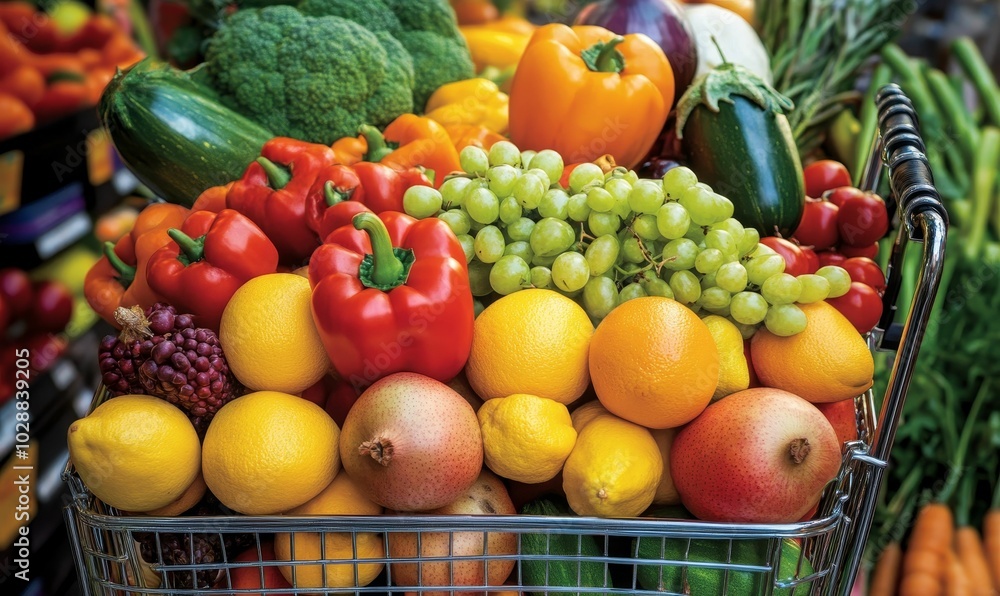 Fresh produce in a shopping cart. Fresh produce in a shopping cart.