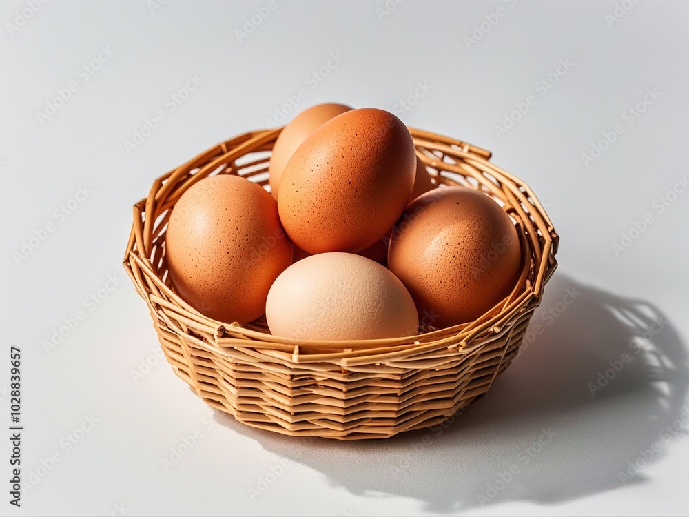 Brown eggs in the basket on white background. top view Brown eggs in the basket on white background. top view