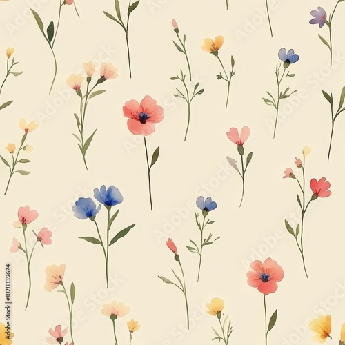 Wallpaper Mural Watercolor Floral Seamless Pattern. Torontodigital.ca