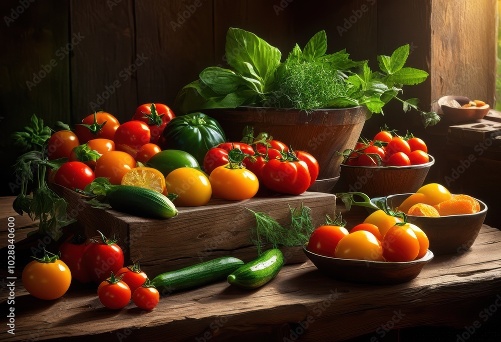 lively composition fresh ingredients showcasing spectrum vibrant colors artful arrangement, colorful, vegetables, fruits, herbs, spices, texture, plate lively composition fresh ingredients showcasing spectrum vibrant colors artful arrangement, colorful, vegetables, fruits, herbs, spices, texture, plate