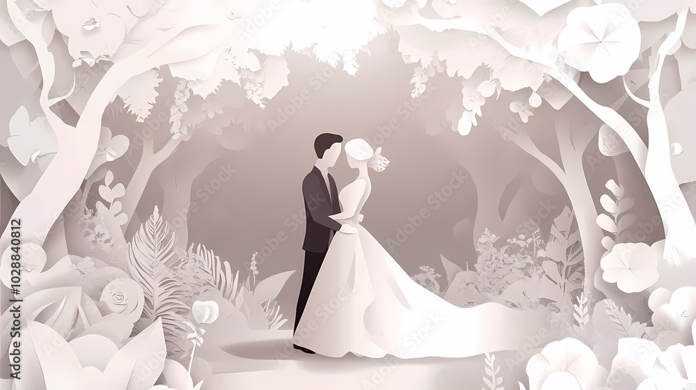 Bride and groom design 3d vector papercut