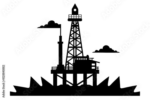 Oil rig silhouette vector | vector silhouette illustration on white background