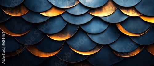 Wallpaper Mural Overlapping gold and dark blue metallic discs form an abstract geometric pattern, giving a textured and modern artistic look. Torontodigital.ca