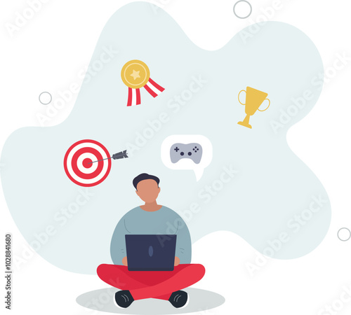 Gamification, marketing strategy for customer to achieve target and win the prize, reward or challenge to keep customer engagement concept.flat design with people.
