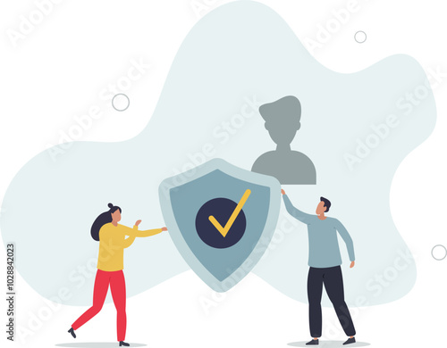 Reputation management and good social fame protection .Identity or privacy protection from bad rep and character public communication .flat design with people.