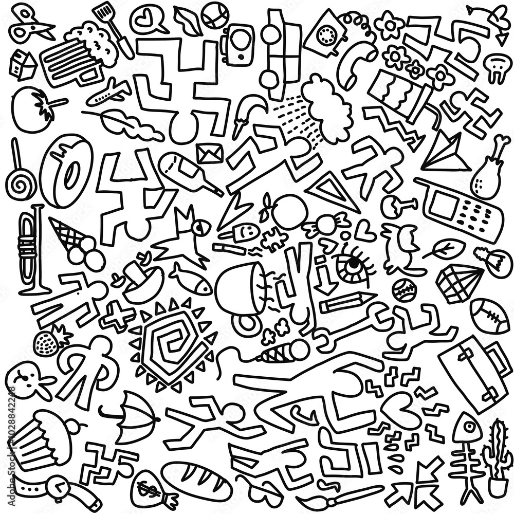 Hand-drawn illustrations, doodle, Hand Drawn cartoon illustration,Cartoon crowd doodle hand-drawn Doodle style.black and white stripes coloring book. Hand-drawn illustrations, doodle, Hand Drawn cartoon illustration,Cartoon crowd doodle hand-drawn Doodle style.black and white stripes coloring book.