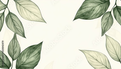 Minimalist hand-drawn green plant pattern with vintage botanical design elements