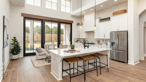Wallpaper Mural bright and spacious modern kitchen featuring large island, stylish bar stools, and elegant pendant lighting. open layout creates welcoming atmosphere, perfect for gatherings Torontodigital.ca
