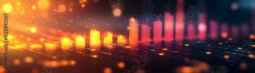 Blurred Bar Chart with Glowing Peak: Visualize Growth and Success in Photo Stock Concepts for Business and Data Analysis