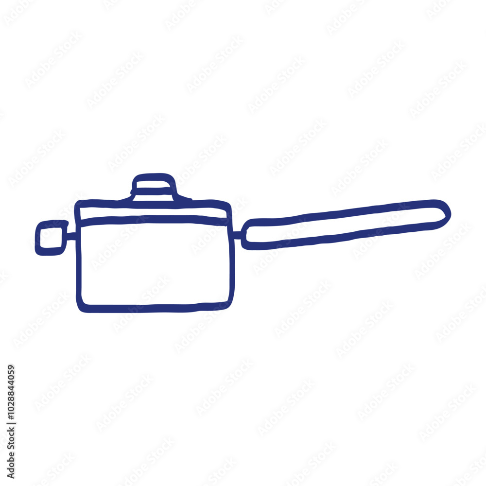 Saucepan with lid. Kitchenware sketch. Doodle line vector kitchen utensil. Hand drawn illustration. Black and white outline icon Saucepan with lid. Kitchenware sketch. Doodle line vector kitchen utensil. Hand drawn illustration. Black and white outline icon