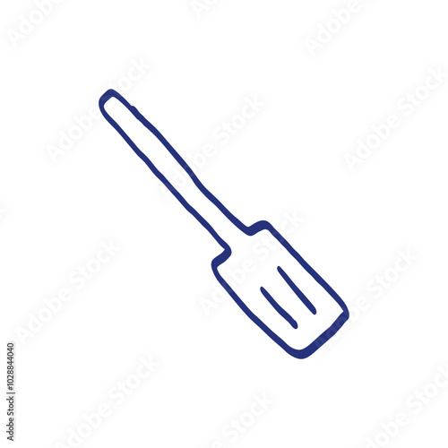 Wooden spatula. Kitchenware sketch. Doodle line vector kitchen utensil and tool. Cutlery illustration