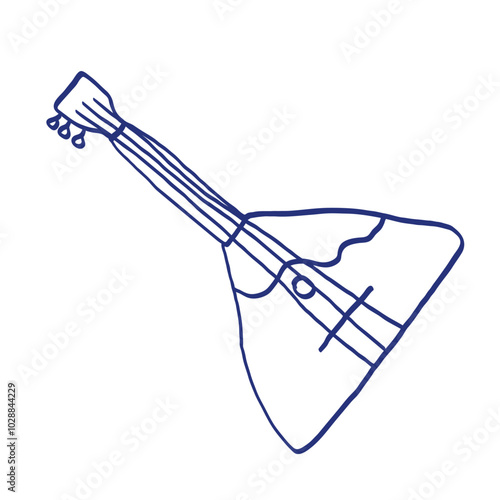 Balalaika. Musical stringed instrument line sketch. Outline black and white vector illustration