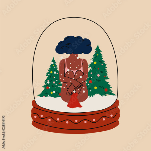 A person experiences sadness and unhappiness during the Christmas holidays. Psychology concept