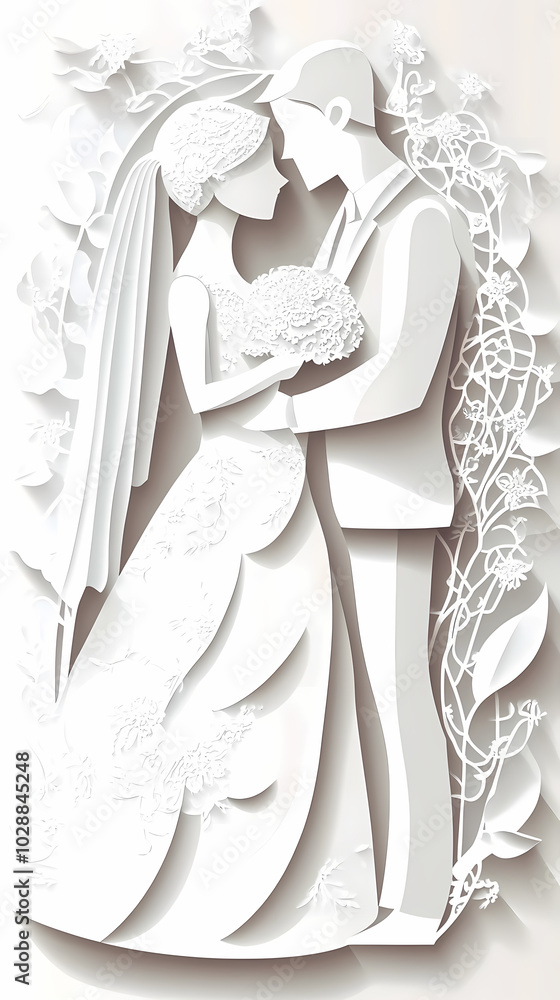 Bride and groom design 3d vector papercut Bride and groom design 3d vector papercut