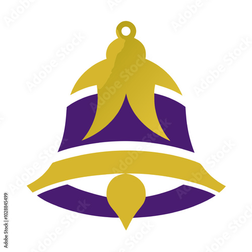 Purple and Gold Bell Icon:  A timeless symbol of announcement, celebration, and tradition, this stylized bell icon features a vibrant purple base with gleaming gold accents.