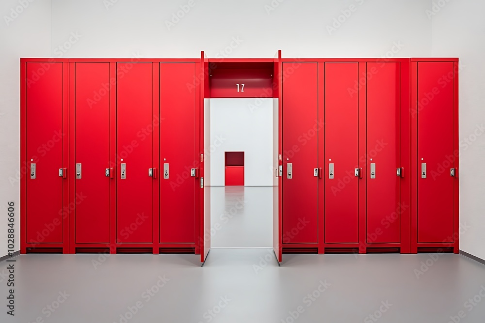 A red locker with one door open A red locker with one door open